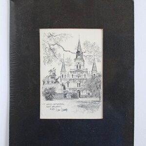 VINTAGE 1976 St LOUIS CATHEDRAL NEW ORLEANS DON DAVEY SIGNED PRINT Black White
